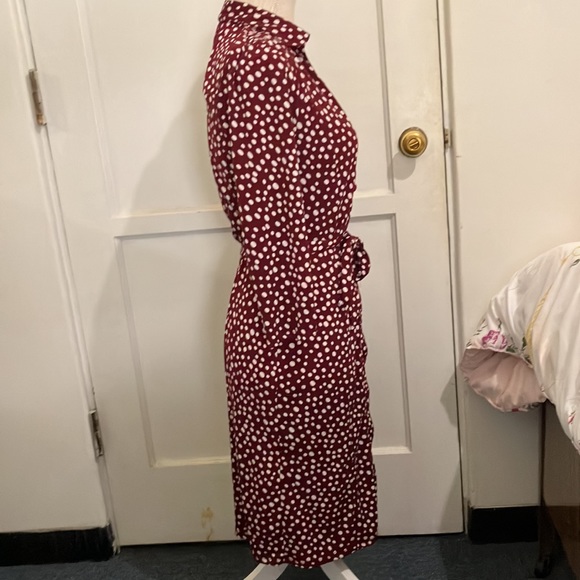 Faith and Passion Brand, size small burgundy dress white polka dotted dress. - Picture 5 of 6